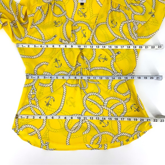 Cabi Reef Knot Blouse #5707 Plunging V-Neck Fitted Waist Bell Sleeve Top, Medium - Picture 15 of 17